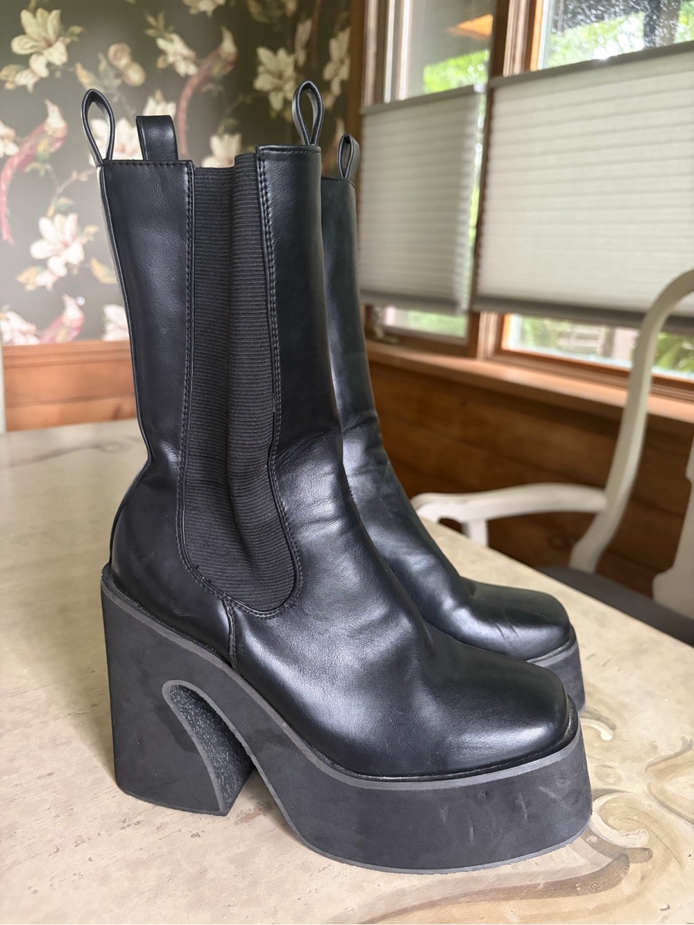 Dolls Kill Black Platform Chelsea Heeled Boots